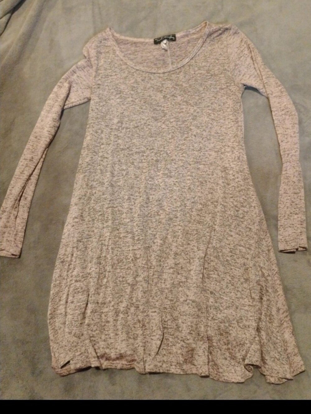 French Atmosphere Pink/Gray Marled Long Sleeve A-Line Swing Dress - S